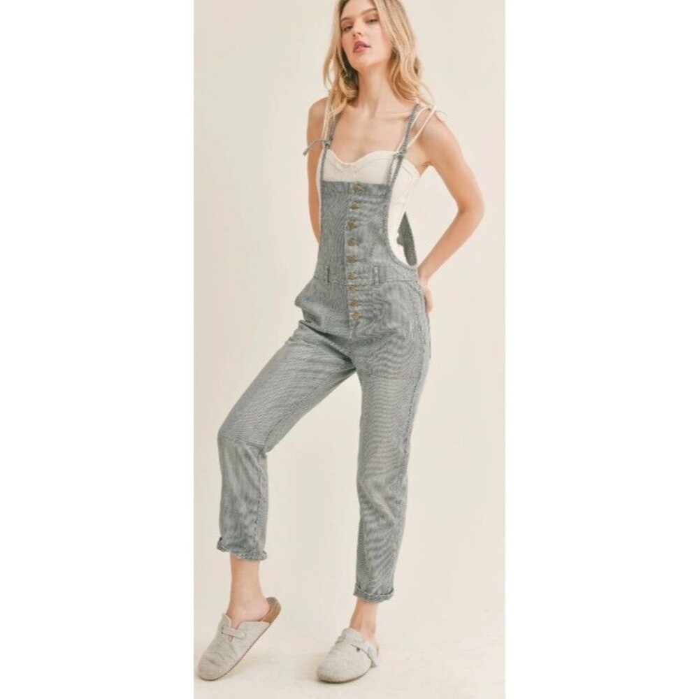 NWT Anthropologie x Sage the Label Mood Ring Striped Denim Overalls Womens Small - Picture 2 of 10